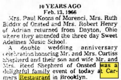 Carmers Restaurant - Feb 13 1976 Article (newer photo)